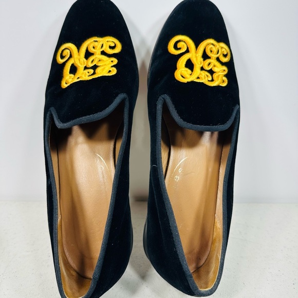 Martini Midnight Velvet Slipper (Women) Stubbs & Wootton Black Loafers with Gold Embroidery size 7,5